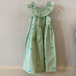Girl’s Kelley’s Kid’s sz 6/7 cotton/polyester crab embroidered striped dress.